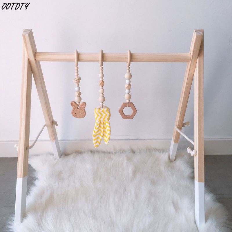 1 Set Nordic Cartoon Baby Wooden Rabbit Ear Toys Pendant Baby Gym Fitness Rack Kit Toddler Infant Room Ornament Decorations